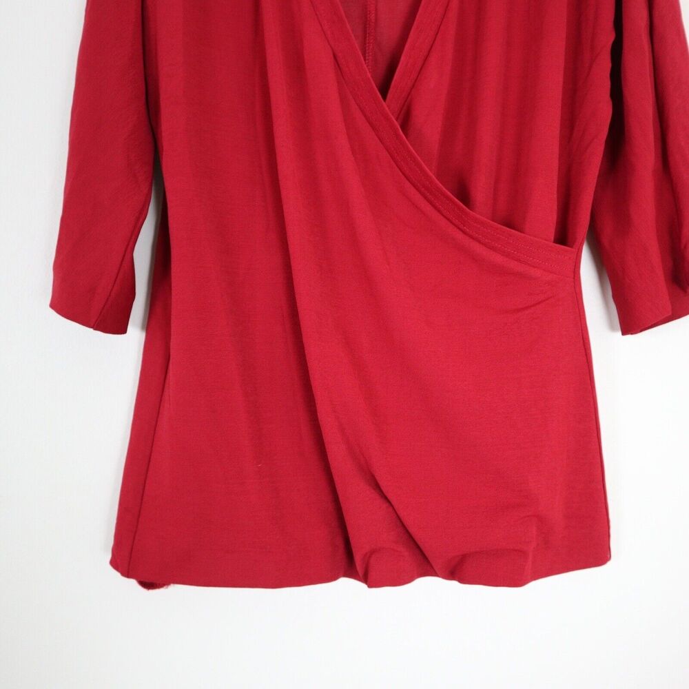 MaxMara Size S Red Wrap Front Blouse 3/4 Sleeve Viscose Jersey - Picture 5 of 10